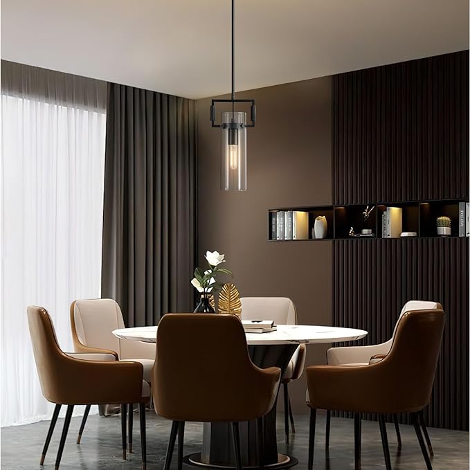 Black Pendant Lights Kitchen Island, Modern Glass Pendant Light,12Inch Kitchen Pendant Lighting Over Island,Farmhouse Island Lights for Kitchen,Bathroom,Bedroom