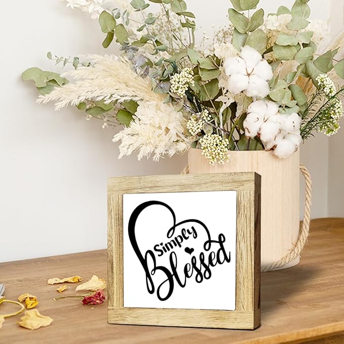 JXZOLQ Simply Blessed Sign, Blessed Signs for Home Decor, Rustic Thanksgiving, Box Wood Plaques Desk Decoration, Funny Home Decor, Housewarming Gift