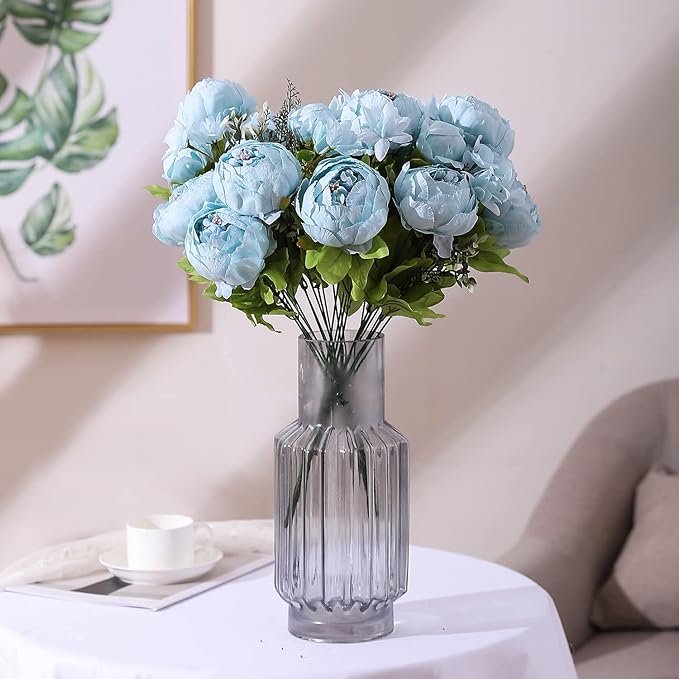 Duovlo Artificial Peony Silk Flowers Fake Flowers Vintage Wedding Home Decoration,Pack of 1 (Spring Blue)