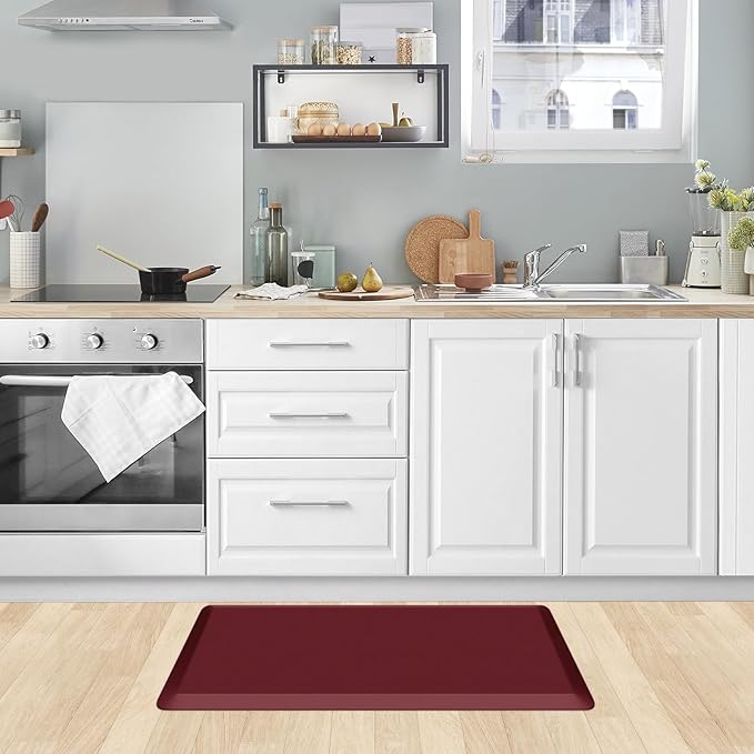 KitchenClouds Kitchen Mat Cushioned Anti Fatigue Rug 17.3"x28" Waterproof Non Slip Kitchen Standing Desk Mat Comfort Floor Mats for Kitchen House Sink Office (Red)
