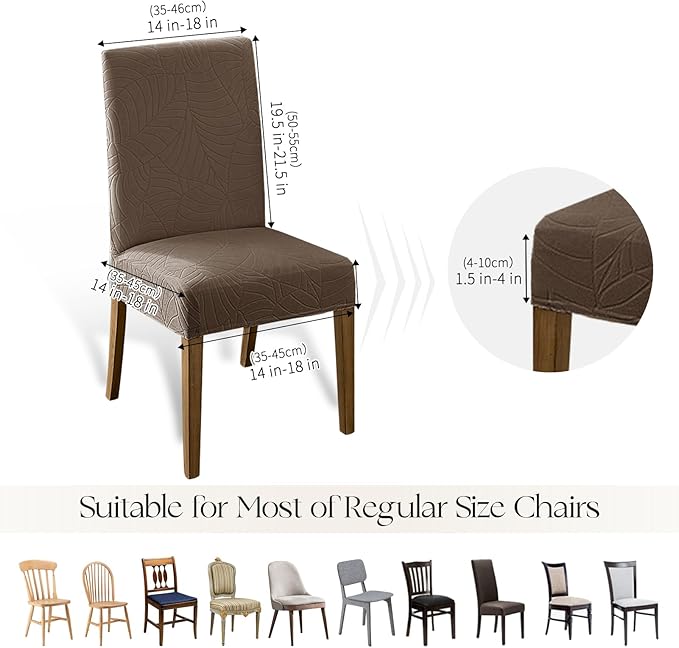 MOSAYT 100% Waterproof Dining Room Chair Covers Set of 6, Super Fit Stretch Jacquard Parson Chairs Slipcovers Removable Washable Chair Seat Protectors for Home, Kitchen, Banquet (Taupe)