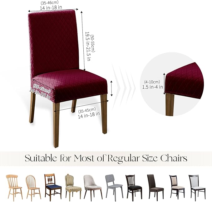 MOSAYT 100% Waterproof Dining Room Chair Covers Set of 4, Super Fit Stretch Jacquard Parson Chairs Slipcovers Removable Washable Chair Seat Protectors for Home, Kitchen, Banquet (Burgundy)