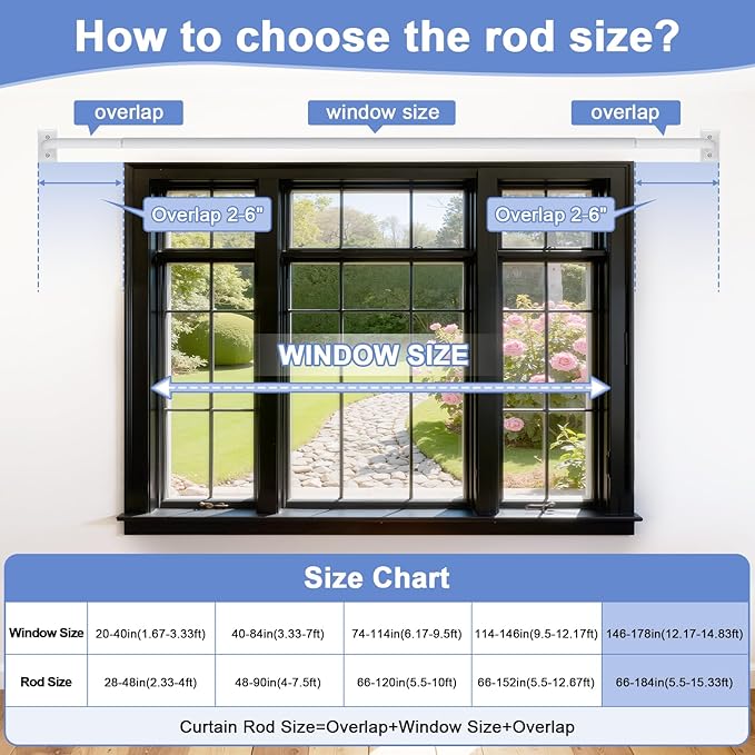 White Blackout Curtain Rod, Adjustable Extra Long Curtain Rods for Windows 66 to 184 Inches(5.5-15.3Ft), Wrap Around Heavy Duty Rods, French Return Room Darkening Rod, White