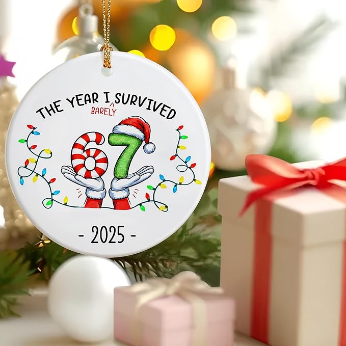 Funny 67 Ornament | 2025 Slang Christmas | Funny Christmas Ornaments 2025 | Funny Teen Grandkid Ornament | Gen Alpha Xmas Gift | 67 Gift