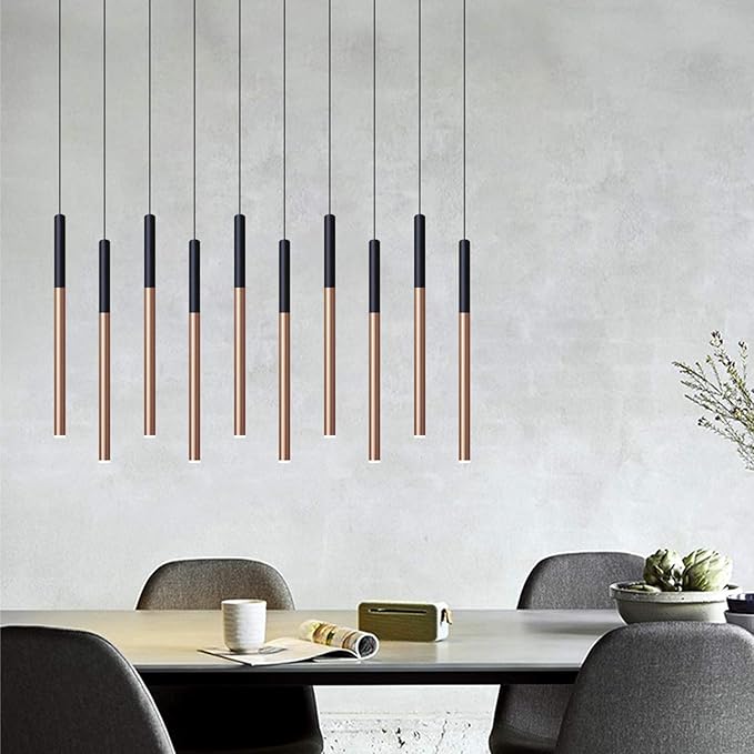ALTAIR 10 Mini Pendant Lighting Black-Copper - LED Hanging Light Fixture for Kitchen Island, Bar, Foyer - Cluster Pendants - Dimmable, Adjustable Wire, Lamp Bulb Included