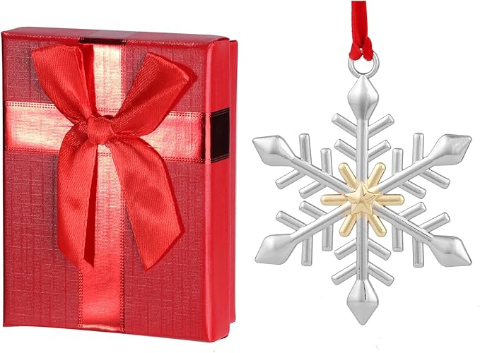 Snowflake Christmas Ornament Set - Silver & Gold Plated Metal Snowflake Ornaments for Christmas Tree - Annual Holiday Keepsake (Style B)
