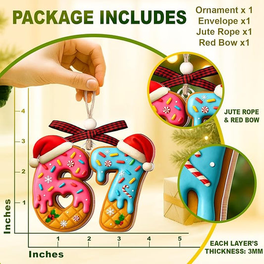 67 Ornament – Donut 6 7 Christmas Ornament – Funny Christmas Ornaments – 67 Meme Gag Gifts for Kids, Girls – Trendy Stocking Stuffers for Teens – Acrylic 6 7 Trending Ornaments Decorations 2025