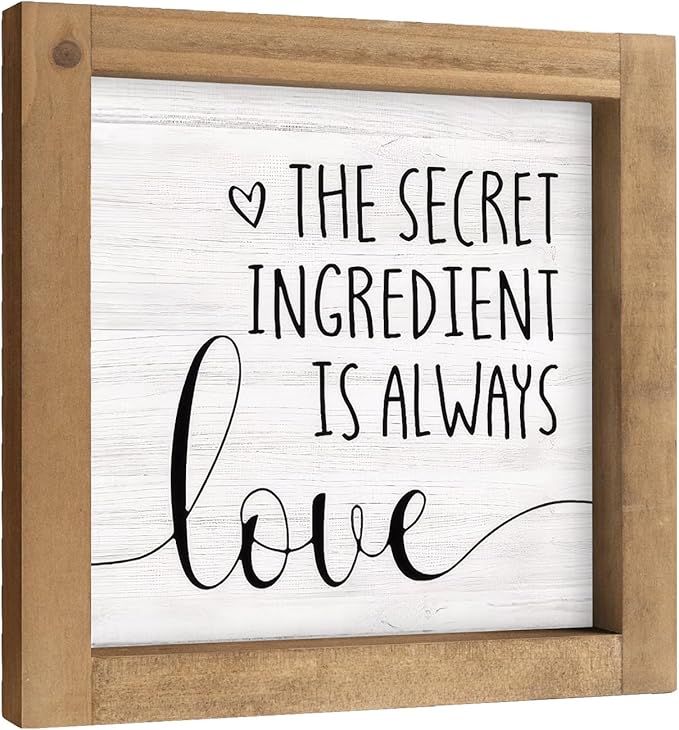 6 Inch Kitchen Sign Decor, Rustic Wooden The Secret Ingredient Is Love Sign, Kitchen Decor for Counter Table Shelf Desk Farmhouse Indoor