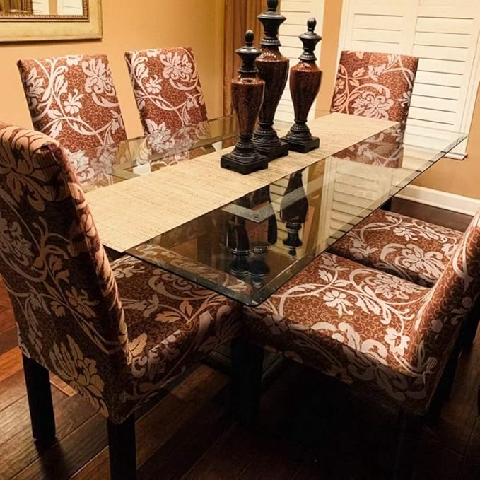 SearchI Dining Room Chair Covers Set of 4, Stretch Printed Parsons Chair Slipcovers Removable Washable Kitchen Chair Protector Cover for Dining Room, Hotel, Ceremony (Brown+Flower)