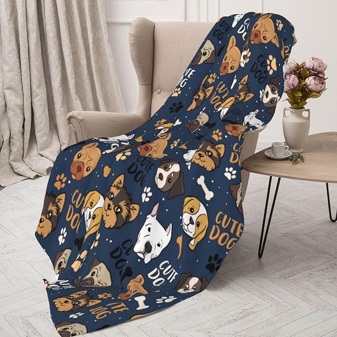 Cute Dogs Puppy Dog Fleece Blanket - Soft Cozy Plush Throw Blanket for Adults Kids Pet, Lightweight Warm Flannel Sherpa Blanket for Couch Bed Sofa, Gift for Dog Lovers 50"x40"