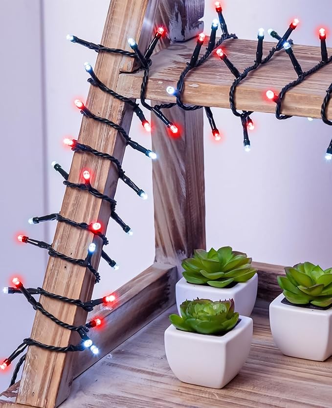 157FT 480 LED Christmas Lights Outdoor, Green Wire Christmas Tree Lights Waterproof, 8 Modes Twinkle Fairy Light for Indoor Outdoor House Tree Xmas Holiday Decorations, Red and White