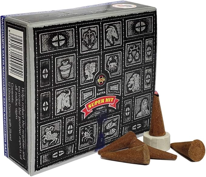 TRUMIRI Incense Cone Holder Bundle with Satya Super Hit Incense Dhoop Cones - Pack of 6 (Approx 72 Cones)