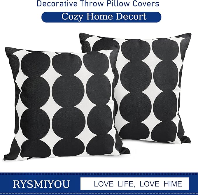 Decorative Throw Pillow Covers Set of 2 Black Fashion Polka dot Pillow Covers 22x22 Inch Throw Pillow Cover Linen Pillowcase Farmhouse Outdoor Pillow Covers for Couch Sofa Living Room