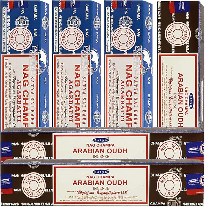 Nag Champa Oud Incense Sticks & Holder Bundle Variety Pack from House of Satya Incense Sticks and Trumiri