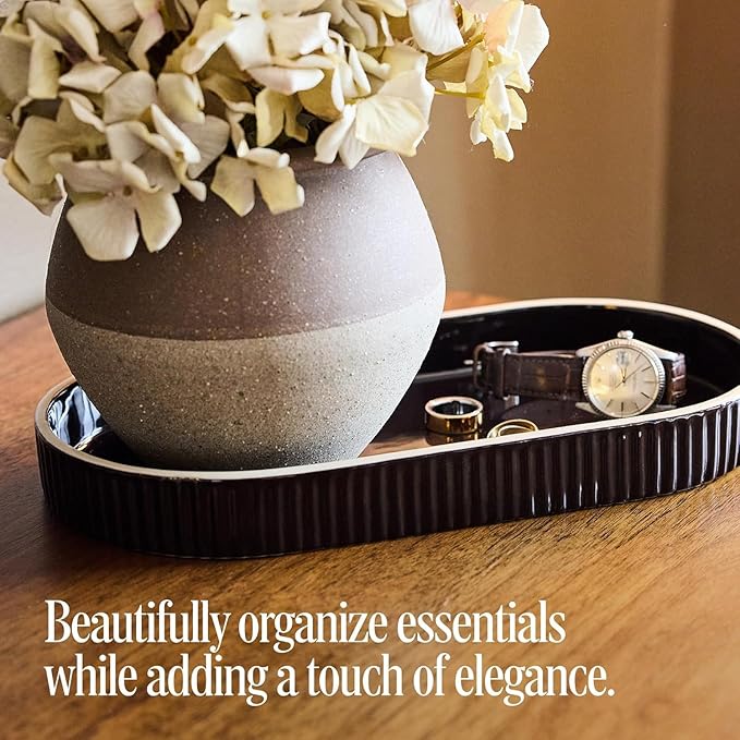 Preston Lane Signature Ceramic Tray – Handmade in Portugal with Fluted Edges & Hand-Painted Trim – Decorative Organizer or Home Accent, Large, Ink