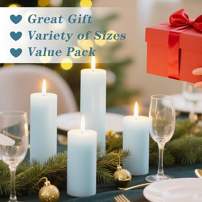 36 Pcs Blue Pillar Candles Bulk Set,Hurricane Candles,3 Different Lengths (12 Each),Dripless Unscented Smokeless,Gives You a Better Atmosphere When Organizing Wedding or Event Party.