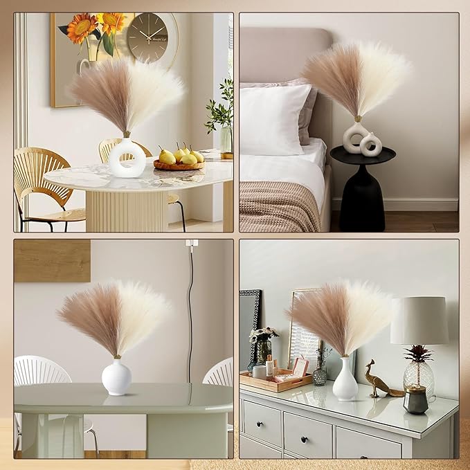 Faux Pampas Grass Decor 17.7 Inch 30pcs, Artificial Pampas Grass Fluffy Home Decor, Short Vase Room Decor pompous Grass Flower Arrangement for Boho Home Wedding Decoration (Light Brown)