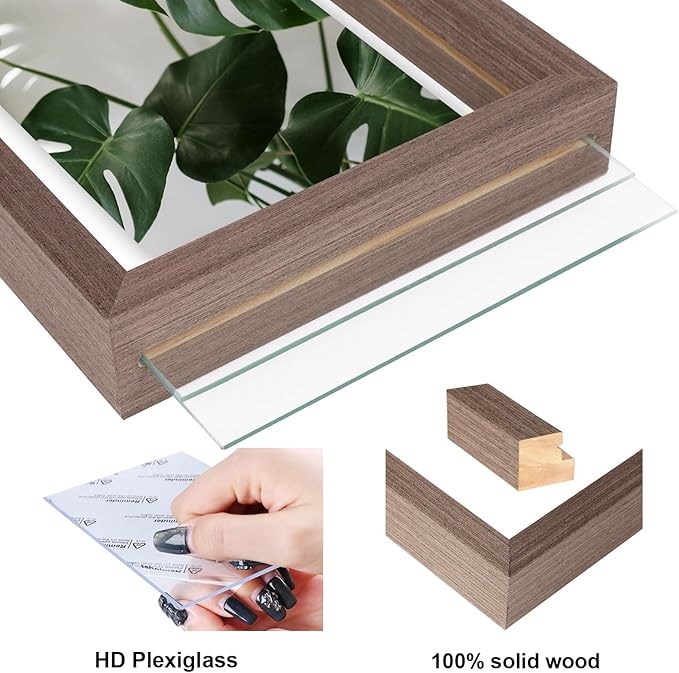 Egofine 4x6 Floating Frames Set of 2, Double Plexiglass Picture Frame, Made of Solid Wood Display Any Size Photo up to 4x6, Wall Mount or Tabletop Standing, Brown