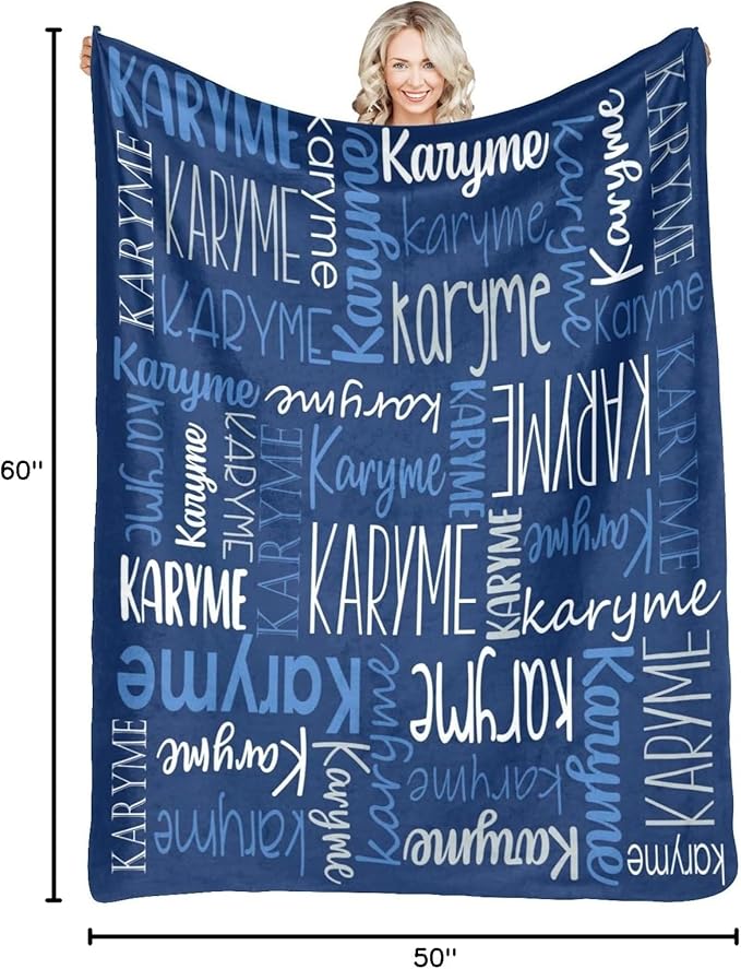 Personalized Blankets with Names Baby Gifts for Girls Boys Custom Soft Fleece and Sherpa Name Blanket for Kids and Adults Birthday for Daughter Son Granddaughter Grandson (Dark Blue)