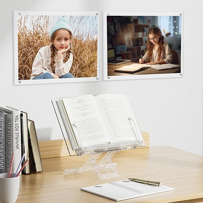 Kalami 3 Pack 8x10 Picture Frame Wall Mount Self Adhesive, Clear Acrylic No Drill Floating Frameless Poster Frame for Office Photo Canvas Document Gallery, Full Frame Size 10x11