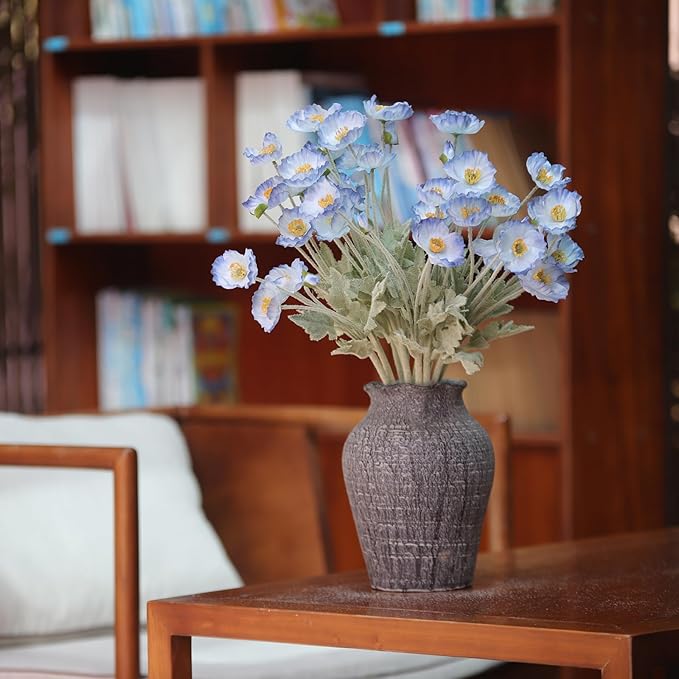 12PCS Poppy Flowers Artificial 23" Real Touch Stems Faux Poppies Silk Flowers for Home Decor Indoor (Blue)