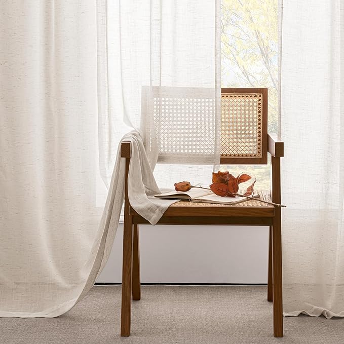 Beige Light Filtering Linen Curtains 54 Inch Length 2 Panel Set Back Tab Pocket Soft Semi Sheer Enhanced Privacy Short Window Drapes for Kitchen Cafe Farmhouse Elegant Home Decor