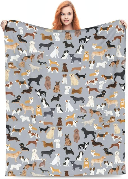Dogs Throw Blanket Grey Dogs Decor Blanket Super Cozy Plush Lightweight Soft Plush Flannel Fleece Blanket Gifts for Dog Lovers Girls Boys Kids Women Men for Sofa Bed Couch 50"X60"