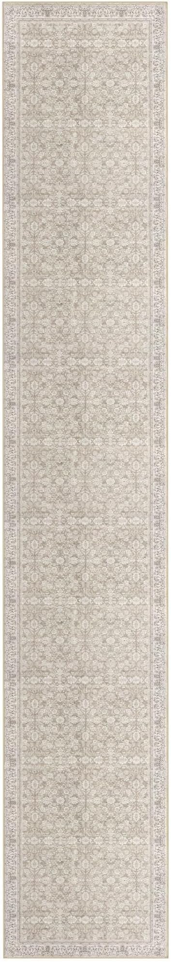 2x12 Washable Runner Rug for Kitchen, Cream Beige White Grey Soft Classic Runner with Non-Slip, Non-Shedding Distressed Floral Rug for Hallways Entryway Bedroom Laundry Indoor