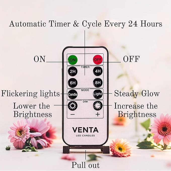 VENTA Flickering Flameless Candles with Remote Control - Battery Operated Candle for Decoration Table, Timer & Dimmer Features, Set - 3Pcs (4",5",6") (Red)
