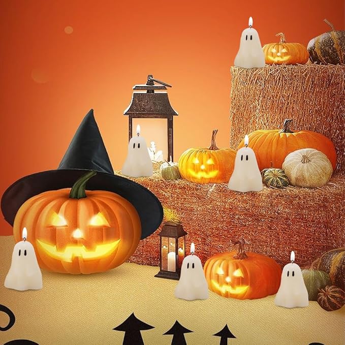 20 Pieces Ghost Candles, Halloween Decoration Candles, White Soy Wax Horror Spooky Tea Lights Candles Set Goth Gifts for Ghost Decor Fall Decor Halloween Party Home Bedroom Room Table Decorations