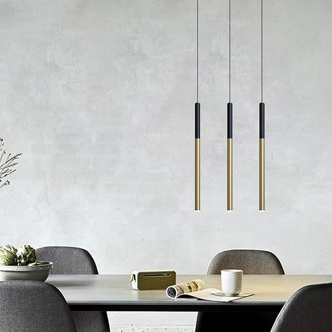 ALTAIR 3 Mini Pendant Lighting Black-Brass - LED Hanging Light Fixture for Kitchen Island, Bar, Foyer - Cluster Pendants - Dimmable, Adjustable Wire, Lamp Bulb Included