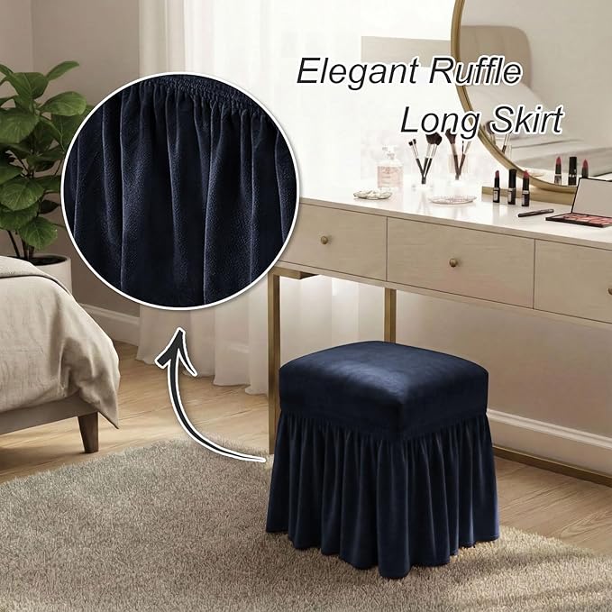 NICEEC Spandex Stretch Vanity Bench Cover with Skirt Removable Super Soft Rectangle Bench Slipcover Washable Bench Cushion Seat Covers for Living Room Bedroom Kitchen(NavyBlue)