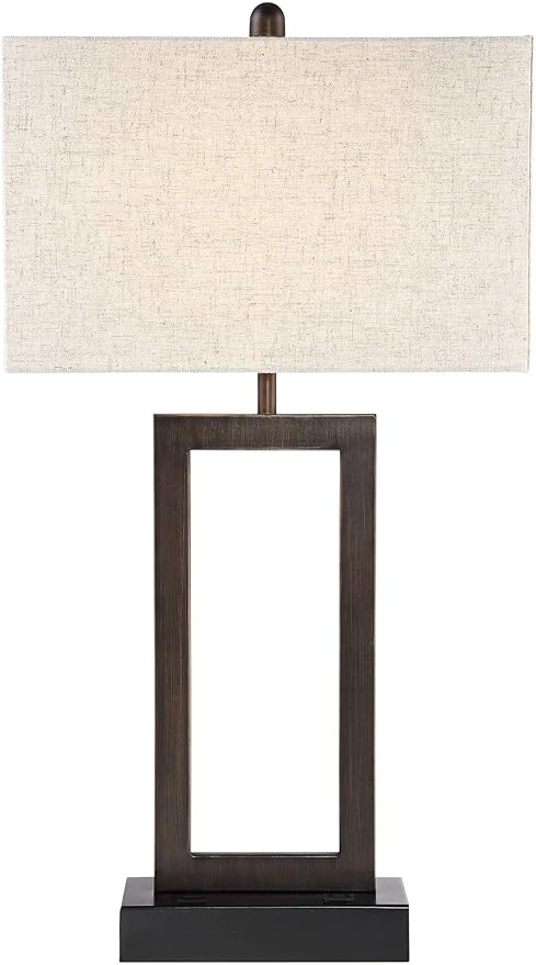 360 Lighting Todd Modern Minimalist Table Lamp with USB Charging Ports A+C and AC Power Outlet in Base 30" Tall Bronze Rectangular Oatmeal Fabric Shade Living Room Bedroom House Bedside Nightstand