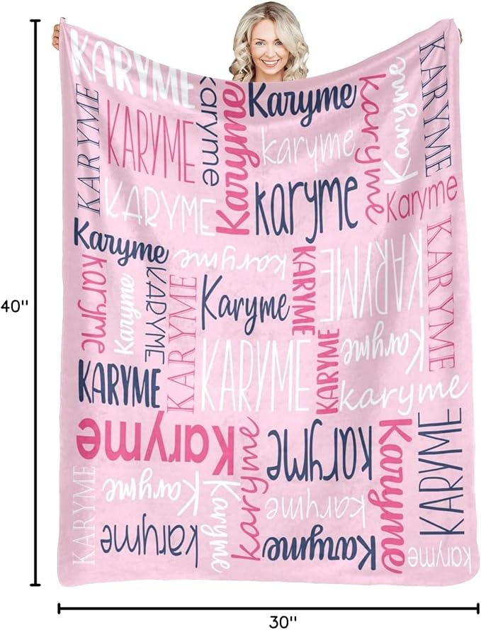 Personalized Blankets with Names Baby Gifts for Girls Boys Custom Soft Fleece and Sherpa Name Blanket for Kids and Adults Birthday for Daughter Son Granddaughter Grandson (Light Pink)
