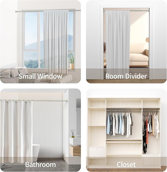 Shower Curtain Rod, 1" Diameter Heavy Duty Tension Shower Rod, Non Slip Adjustable 28-74 inch No Drill Shower Curtain Rods Spring Tension For Bathroom, Shower Stall, No Rust, Brushed Nickel
