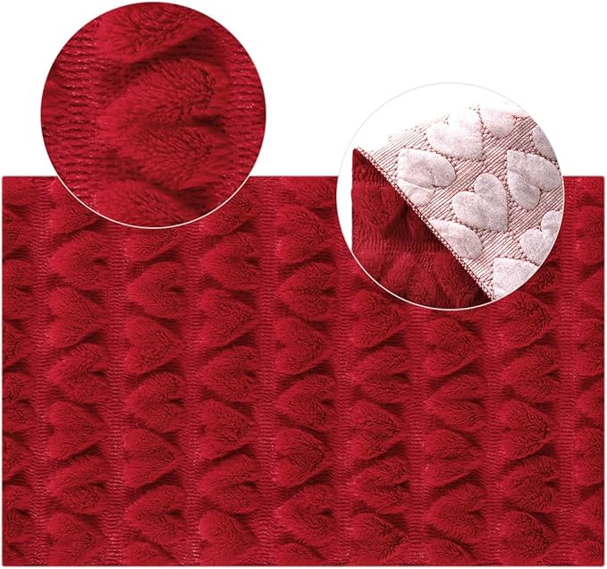 Socomi Red Heart Valentine's Day Romantic Plush Fluffy Faux Fur Jacquard Table Runner for Holiday Kitchen Dining Table Decoration Home Party Decor 13x72 Inch