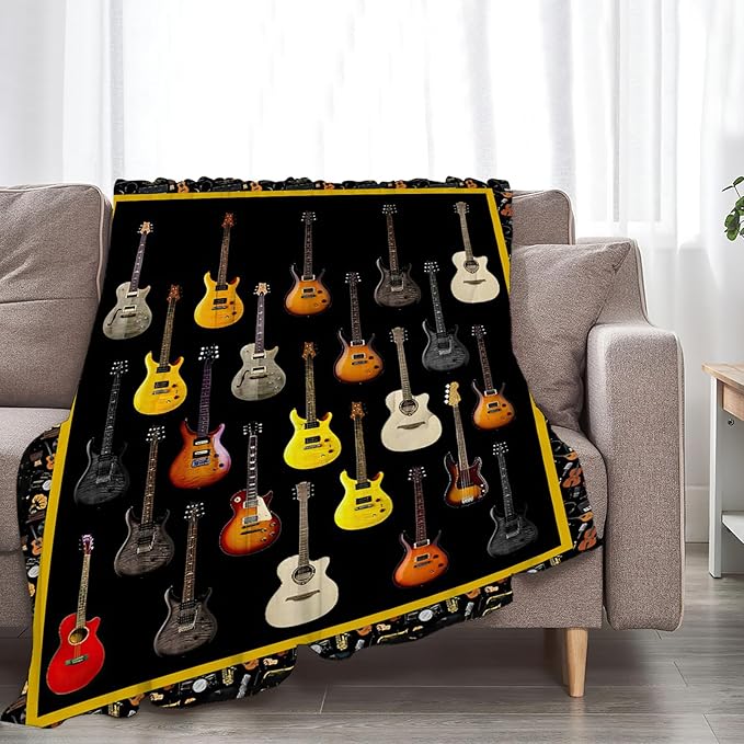 Tijuboni Guitar Music Throw Blanket Guitar Gifts for Girls Boys Women Men Kids Adults Soft Flannel Fleece Blanket for Couch Sofa Bed Home Decor 50"x60"