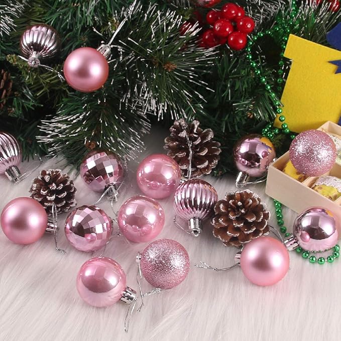 Bubblegun Pink 1.6" Small Christmas Balls Christmas Tree Decoration Ornaments Shatterproof Hanging Balls for Birthday Halloween Holiday Wedding Decorations Set of 12pcs