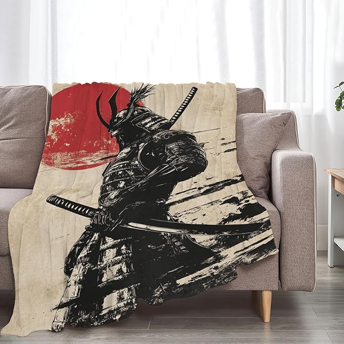 Tijuboni Japanese Samurai Throw Blanket Japanese Warrior Gifts for Men Women Girls Boys Kids Adults Soft Flannel Fleece Blanket for Couch Sofa Bed Home Decor 60"x80"