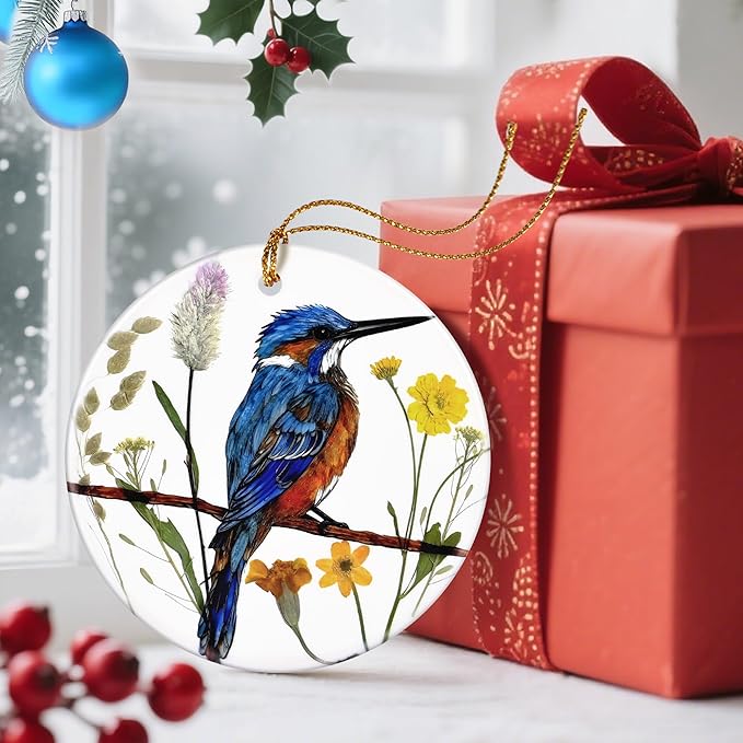 Christmas Ornaments, Dodosky 2.8in Ceramic Kingfisher Ornament, Xmas Decor, Christmas Tree Ornaments, Xmas Decorations for Tree, Holiday Ornament, Gifts for Bird Lovers, Gifts for Women, Men
