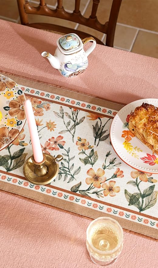 Vintage Small Linen Table Runner,Floral Table Runners 63 Inches Long,Soft and Luxury Tablerunner.Decoration Tabletop for Kitchen,Dining,Party,Home,Christmas,12"*63"