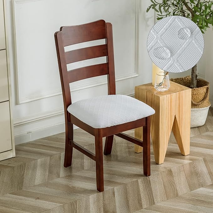 Genina Waterproof Seat Covers for Dining Room Chairs Covers Dining Chair Cover Kitchen Chair Covers (White, 6 Pcs)