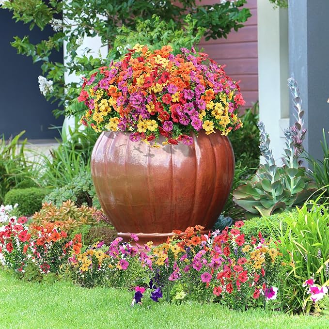12 Bundles Artificial Flowers for Outdoors Decorations, Spring Summer Multicolor Realistic Faux Silk Daisy, UV Resistant Fake Flowers for Patio Home Decor Garden Planter Window Box Yard