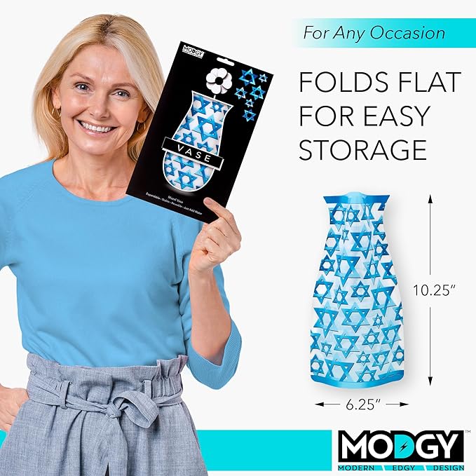MODGY Expandable Flower Vase, Plastic Decorative Modern Foldable Printed Vases for Centerpieces for Wedding, Dining Table, Home Decor, Living Room, Bathroom, Mazel