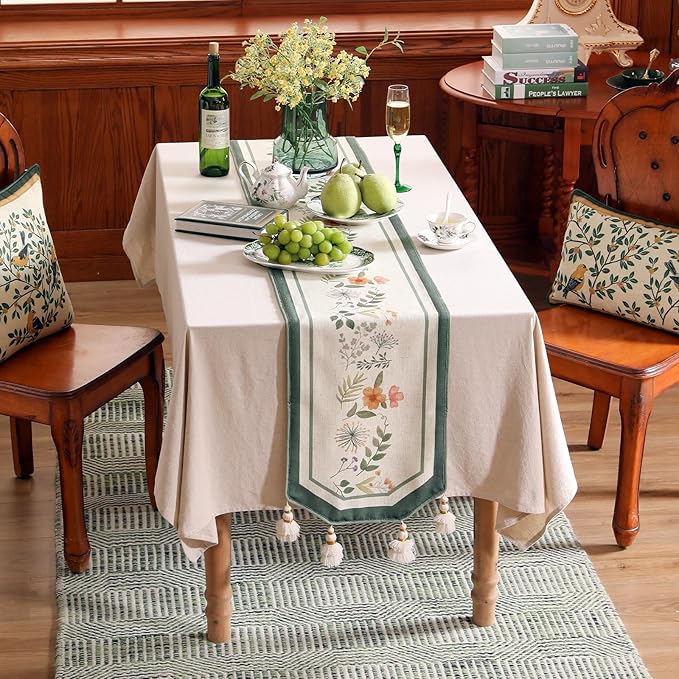 Linen Cheesecloth Table Runner,French Farmhouse Shabby Chic Floral Pattern 71 Inches Long Wrinkle Free Table Runners,Decor Tabletop for Kitchen,Dining,Party,Home,Christmas,12"*71"