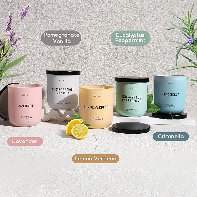 Citronella Candles Indoor Outdoor, 14.2oz Large Scented Candle for Home, Long Lasting Aromatherapy Candles | Non-Toxic Essential Oil & Soy Wax | Natural Herbal & Woody Aroma
