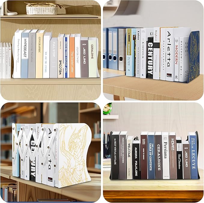 Dragon Bookends, Adjustable Bookends, Unique Book Holders for Shelves, Metal Book Ends for Heavy Books, Non-Skid Book Stander for Desk, Shelf, Office, Stationery Gift (Black)