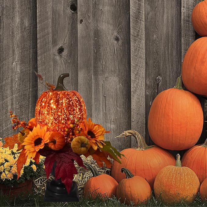 15 Inch Lighted Pumpkin Fall Table Decoration Indoor Outdoor Table Centerpieces,Artificial Pumpkin with Maple Leaves Berries and LED Lights for Fall Table Centerpieces Thanksgiving Decor