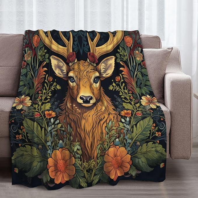 Deer Throw Blanket Soft Plush Fleece Blankets Warm Cozy Lightweight Fuzzy Blanket for Bed Sofa Couch Home Decor 80"X60"