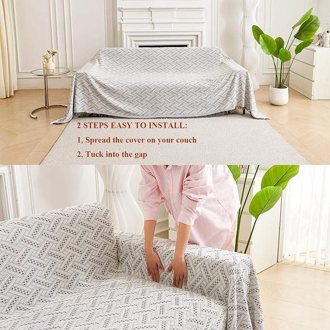 AIVIA Loveseat Cover Sheet Blanket, Reversible Anti Slip Cushion Covers for 2 Seater Couches with Armrest, Love-Seat Furniture Decor Slipcovers Protector for Dogs Cats Pets (Gray White 71"x102")